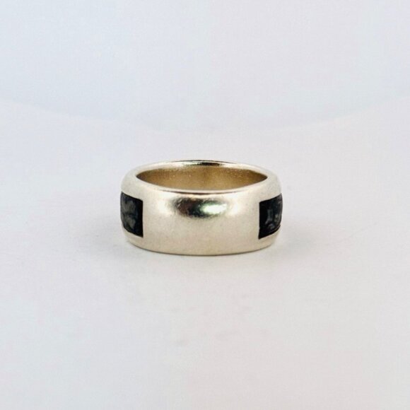 Vintage Neta 925 Sterling Silver & Black Onyx Inlay Band Ring Size 10, 11.3g - Picture 3 of 9